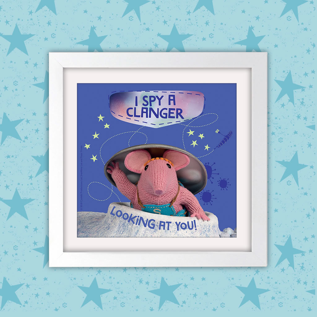 I Spy Clangers Square White Framed Art Print (Lifestyle)