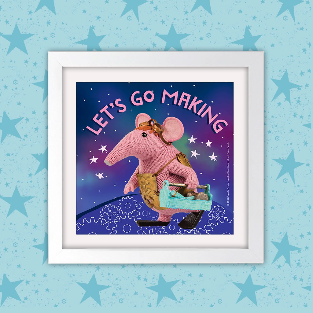 Let's go Making Clangers Square White Framed Art Print (Lifestyle)