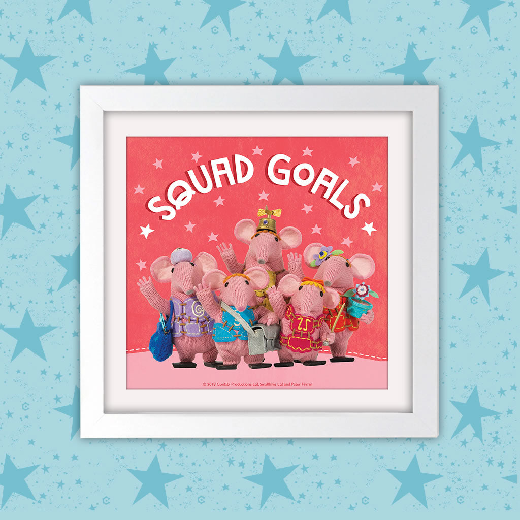 Squad Goals Clangers Square White Framed Art Print (Lifestyle)