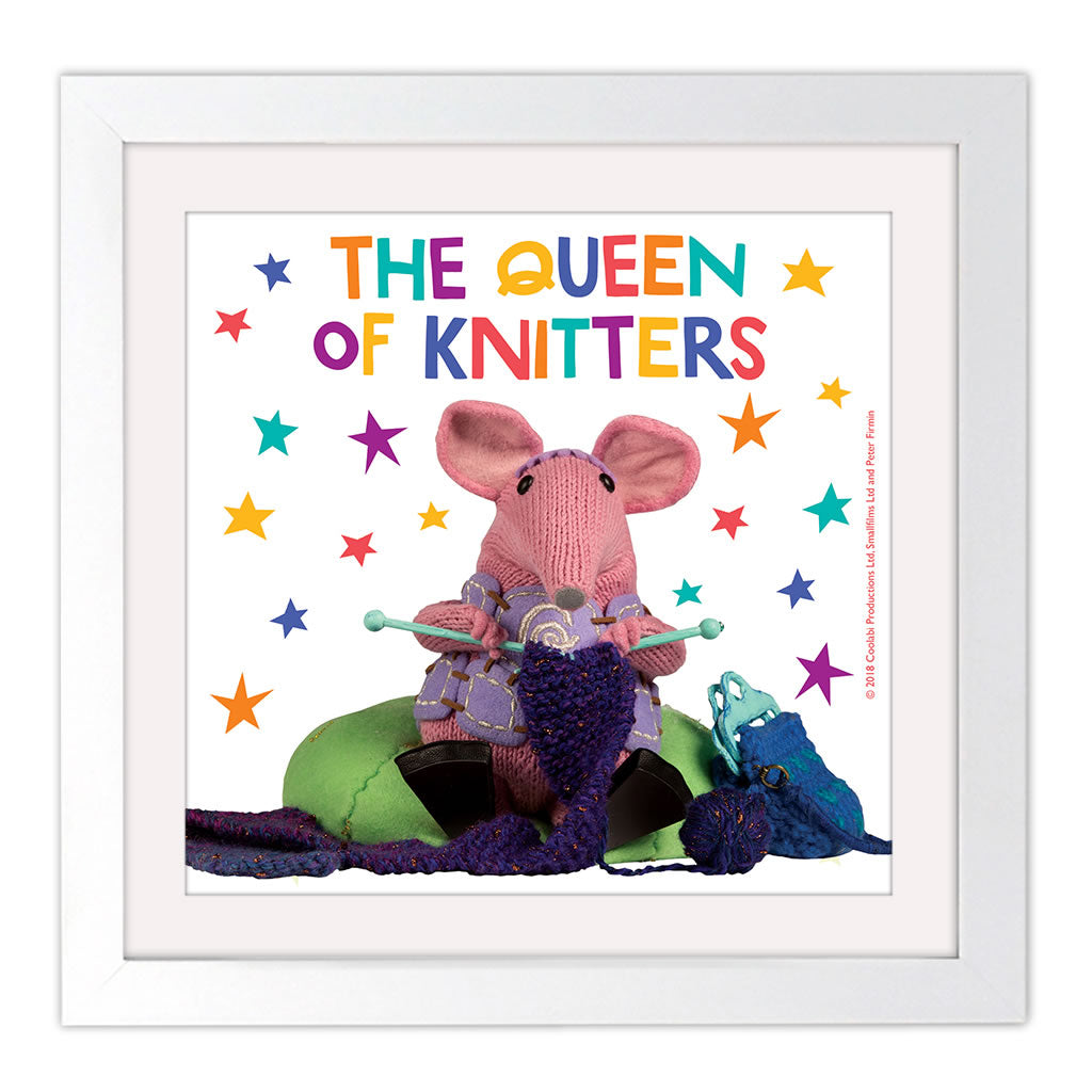 The Queen of Knitters Clangers Square White Framed Art Print